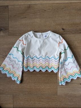 Lola + The Boys Toddler Sz 2 White Bell Sleeve Top with Colorful Embroidery